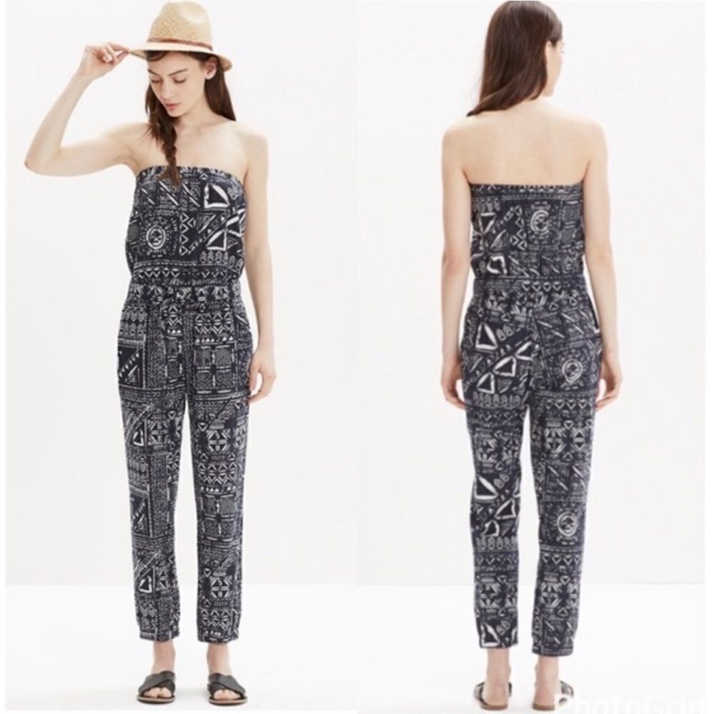 Madewell Black and White Patterned Jumpsuit
